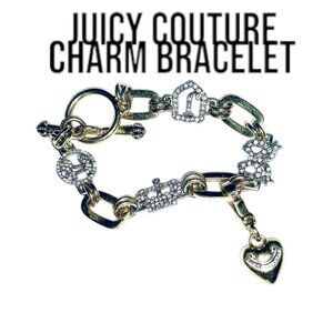 JUICY COUTURE Retired Princess Heart Charm Bracelet, Rhinestone & Gold
